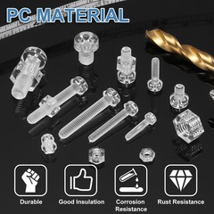 100 Set Clear Acrylic Screws and Nuts Kit M4x8mm Phillips Bolts with Nuts