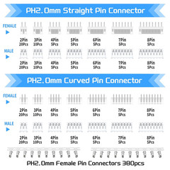 29Values 600PCS JST PH 2.0 MM Connector Kit 2.0MM 2 3 4 5 6 7 8 Pin Female Male