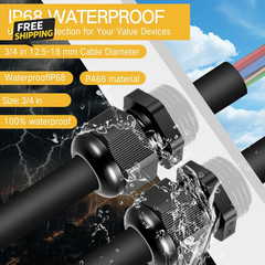 25 Pcs 3/4″ NPT Black Nylon Cable Gland, Waterproof IP68 Adjustable Locknut