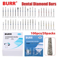 50pcs Dental Diamond Burs FG Round End Taper Pear Football Fine Coarse Grit