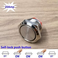 19mm Short Type Latching Stainless Steel Push Button Switch 20A 12-24V SPST