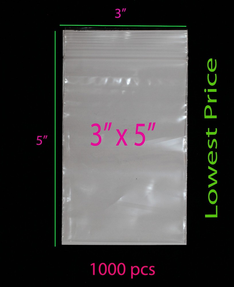 3″x5″-1000pcs-2Mil CLEAR PLASTIC BAGS JEWLERY ZIPPER TOP LOCK RECLOSABLE BAG