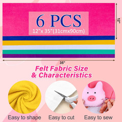 6 Rolls 12″X35″ 1.4Mm Thick Soft Felt Fabric Sheet 6 Assorted Memphis Series Col
