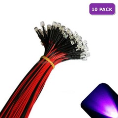 10 x 12v 5mm Flat Top Pre Wired UV Purple LED Wide Angle 13v 14v 15v Prewired