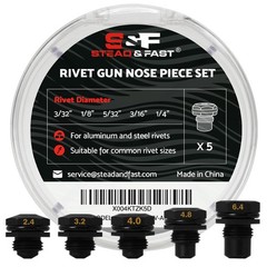 S&F STEAD & FAST Rivet Gun Retention Nose Pieces 5Pack, 3/32″, 1/8″, 5/32″, 3…