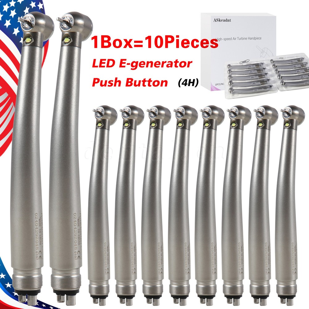 10 NSK Style Dental Hi Speed Handpiece Fiber Optic LED E-generator Turbine 4Hole