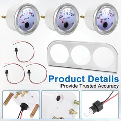52mm Water Temp Oil Pressure Voltmeter Triple Gauge Set 3 in 1