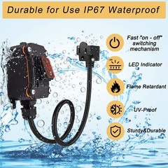 Inline Cord Switch 3ft Cable Waterproof 3-Pronged Plug On/Off Rocker Button