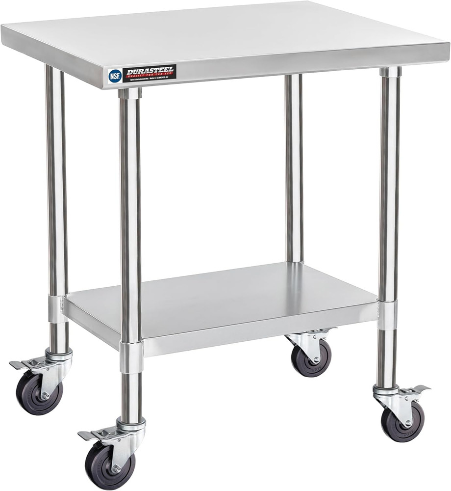 30X24 NSF Stainless Steel Cart Work Table – Heavy Duty Rolling Food Prep Table –