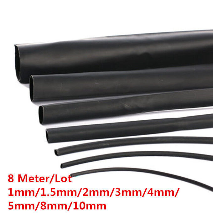 8 Meter/Lot Heat Shrink Tubing Tube KIT Black 1mm 1.5mm 2mm 3mm 4mm 5mm 8mm 10mm