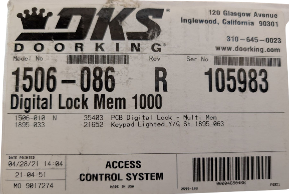 DKS Doorking 1506-086 Access Control System – includes digital, lighted keypad