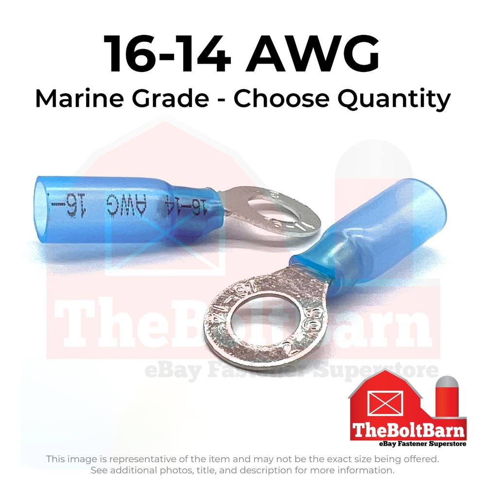 Blue Heat Shrink Marine Grade #10 Diameter Ring Connectors Terminals AWG 16-14