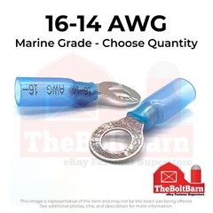 Blue Heat Shrink Marine Grade #10 Diameter Ring Connectors Terminals AWG 16-14