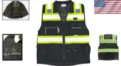 Men’s Professional Safety Vest Black XXL Zipper Pockets