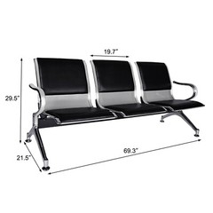 3-Seat Heavy PU Leather Barber Airport Waiting Room Chair Reception Office Bench