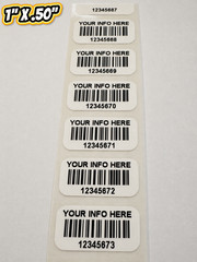 500 SMALL CUSTOM PRINTED BARCODE LABELS STICKERS-ASSET-INVENTORY-1 X .50 INCH