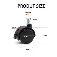 4 Pcs M8 Swivel Stem Casters with Locking Brake – Durable Nylon Furniture Wheels