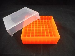 USA Scientific Plastic 81 Tube Rack 13 x 13 x 26mm Cell w/ Lid Orange 2381-5048