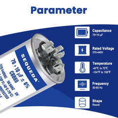 70+10 Uf ±6% 370V/440V CBB65 CBB65A Dual Run Start AC Capacitor 70+10 MFD for Fa