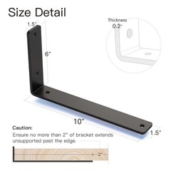 4 Pack 10 Inch Floating L Shelf Brackets for DIY,1/5 Inch Thick Heavy Duty Metal
