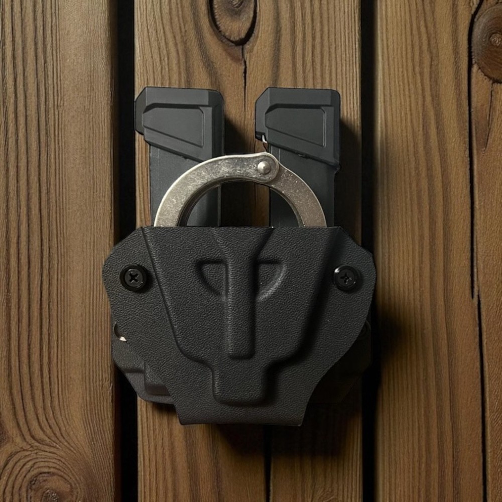 S&W Hinged Handcuff + Dual Pistol Mag Carrier, Black, Molle-Lok, Glock