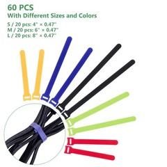 OneLeaf 60Pcs Reusable Cable Ties with Hook and Loop, 3 Sizes Wire Ties