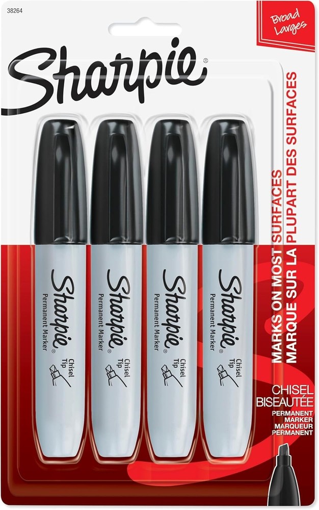 Sharpie Permanent Markers Chisel Tip Black 4 Count
