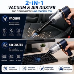 9000Pa 120W Cordless 2-in-1 Handheld Vacuum & Air Duster, Washable HEPA