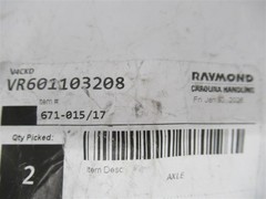 Raymond 671-015/17 , Corrosion-Resistant Axle Assembly (PK 2)