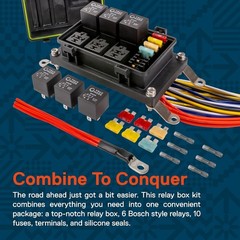 True Mods Waterproof 12V Fuse Relay Box Block Kit w/Pre-Wired Harness [12 & 16AW