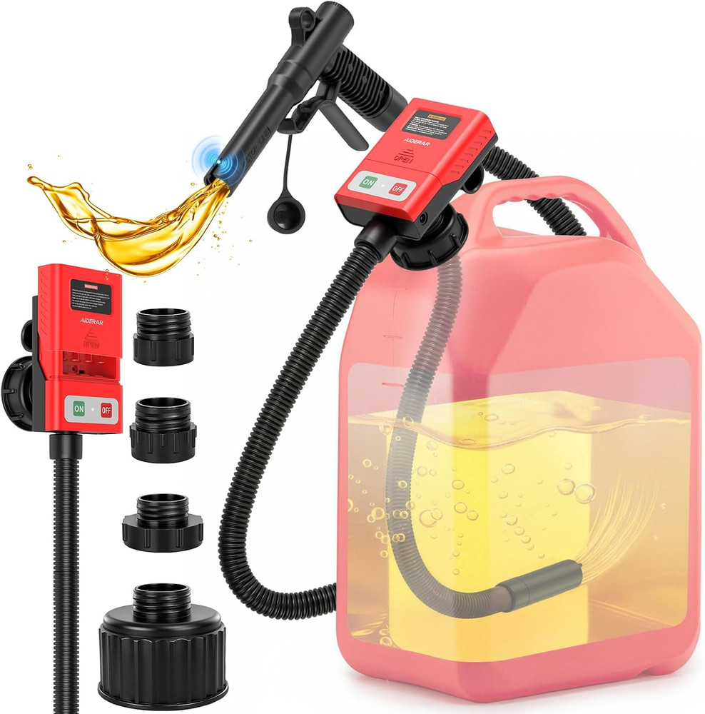 Fuel Transfer Pump with Auto-Stop, 3.8 GPM, 71″ Hose, Gas Can Fuel Pump with 4 A