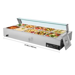Uimoso Commercial Food Warmer 10-Pan 1700W Buffet Bain Marie with Glass Lid