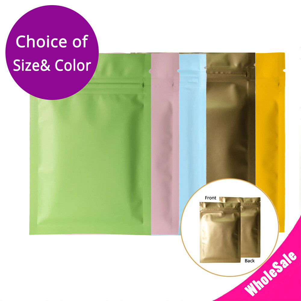 Multi-Color & Size Matte Finish Foil Mylar Double-Sided Zip Lock Pouch Bag M