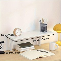 1pc White Wooden Floating Desk Shelf – Rectangular No-Drill Countertop Organizer