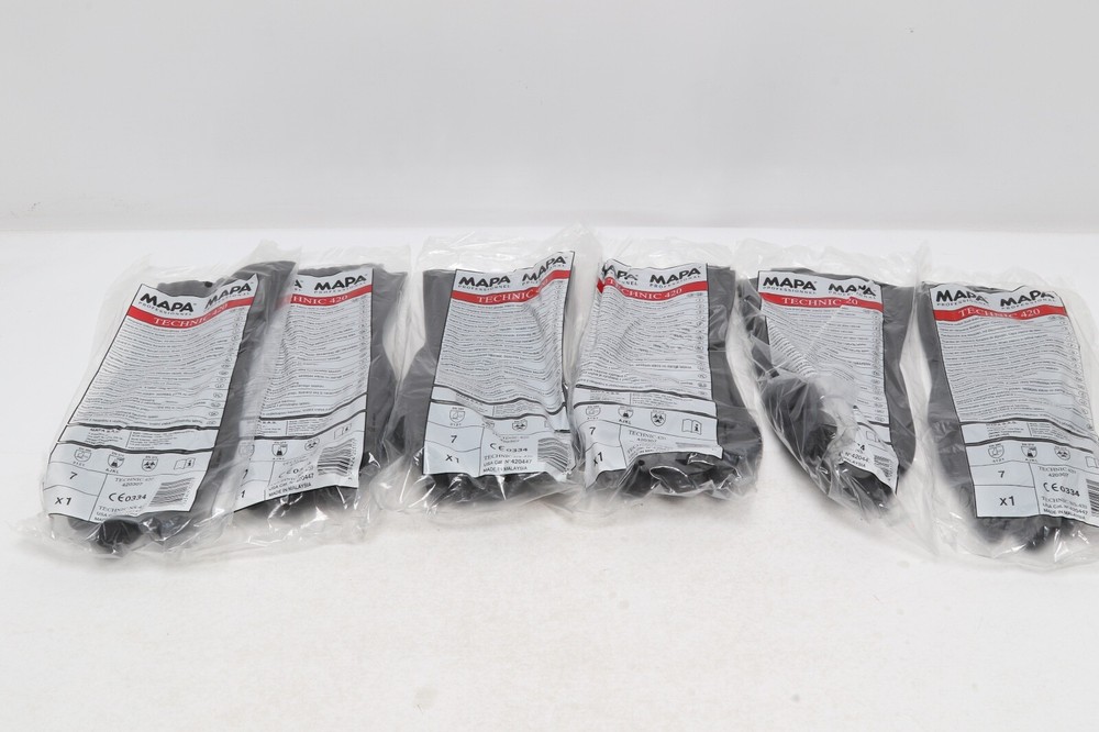 6 Pairs MAPA Technic 420 Professional Light Chemical Neoprene Gloves, Size 7