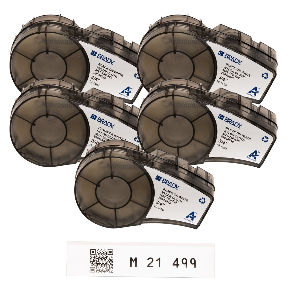 BDY 110895 M21-750-499 Nylon Cloth Label Cartridge, BLK/WHT, 5 pack, FREE SHIP