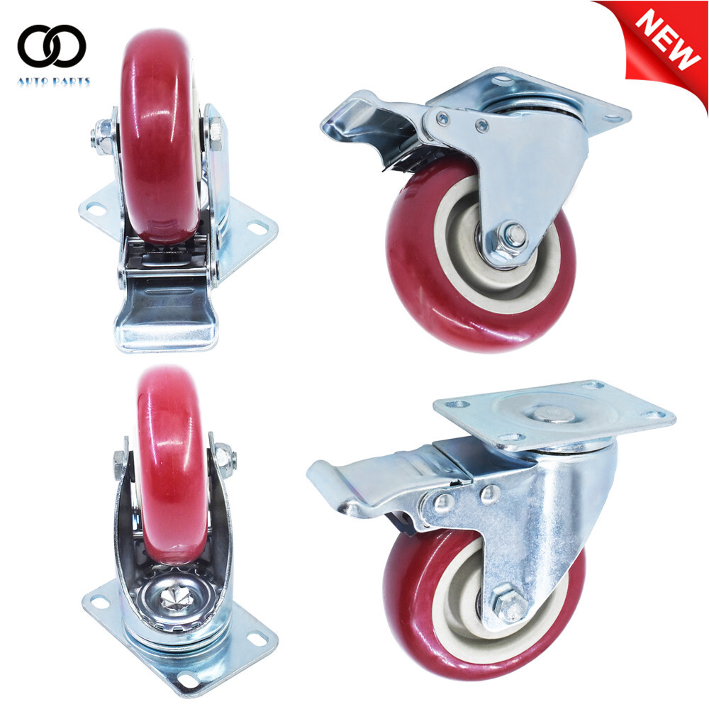 4Pcs 4 Inches Caster Wheels Locking Casters with Brake Swivel Plate Castors