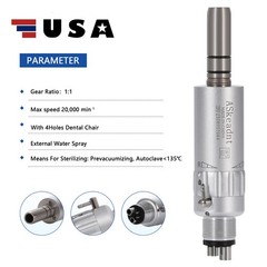 ASkeadnt Dental E-type 4 Hole Air Motor Handpiece Low Speed External Water Spray