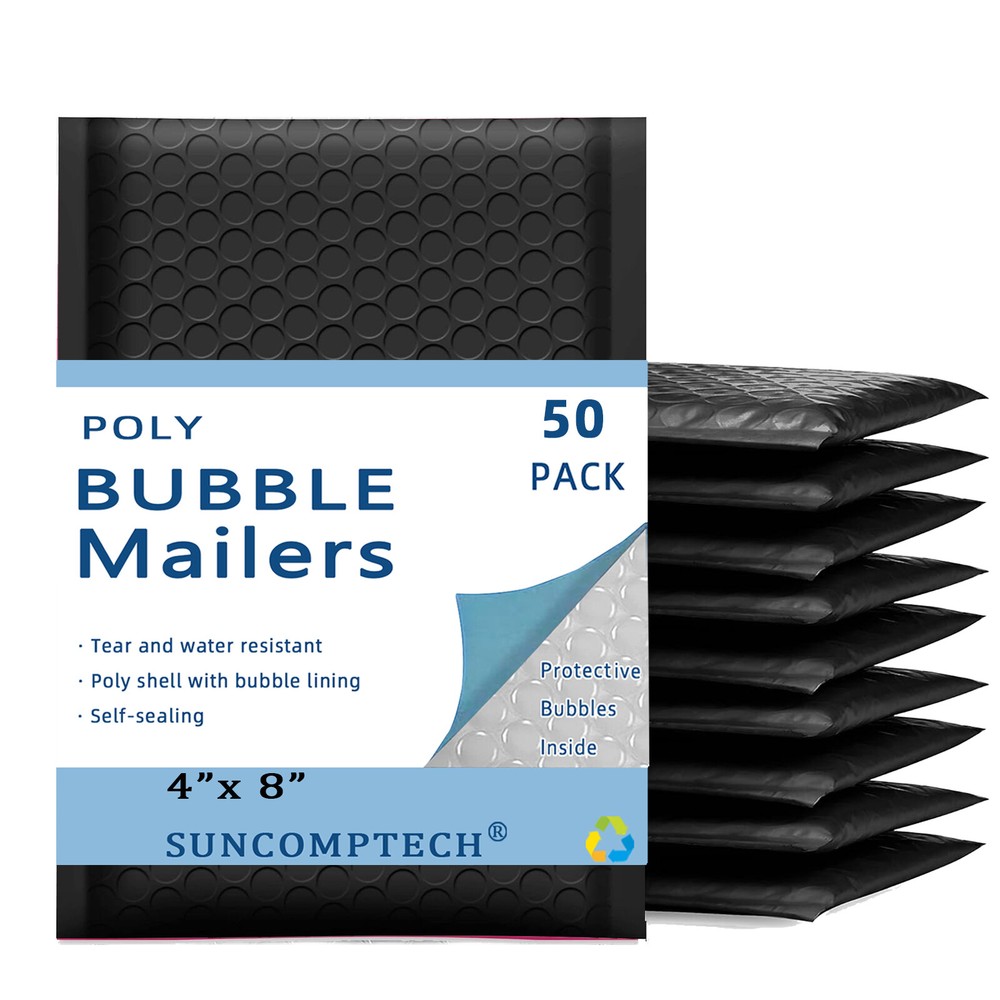#000 4×8 (4×7) Poly Bubble Padded Envelopes Mailers Shipping Bags BLACK 50 PCS