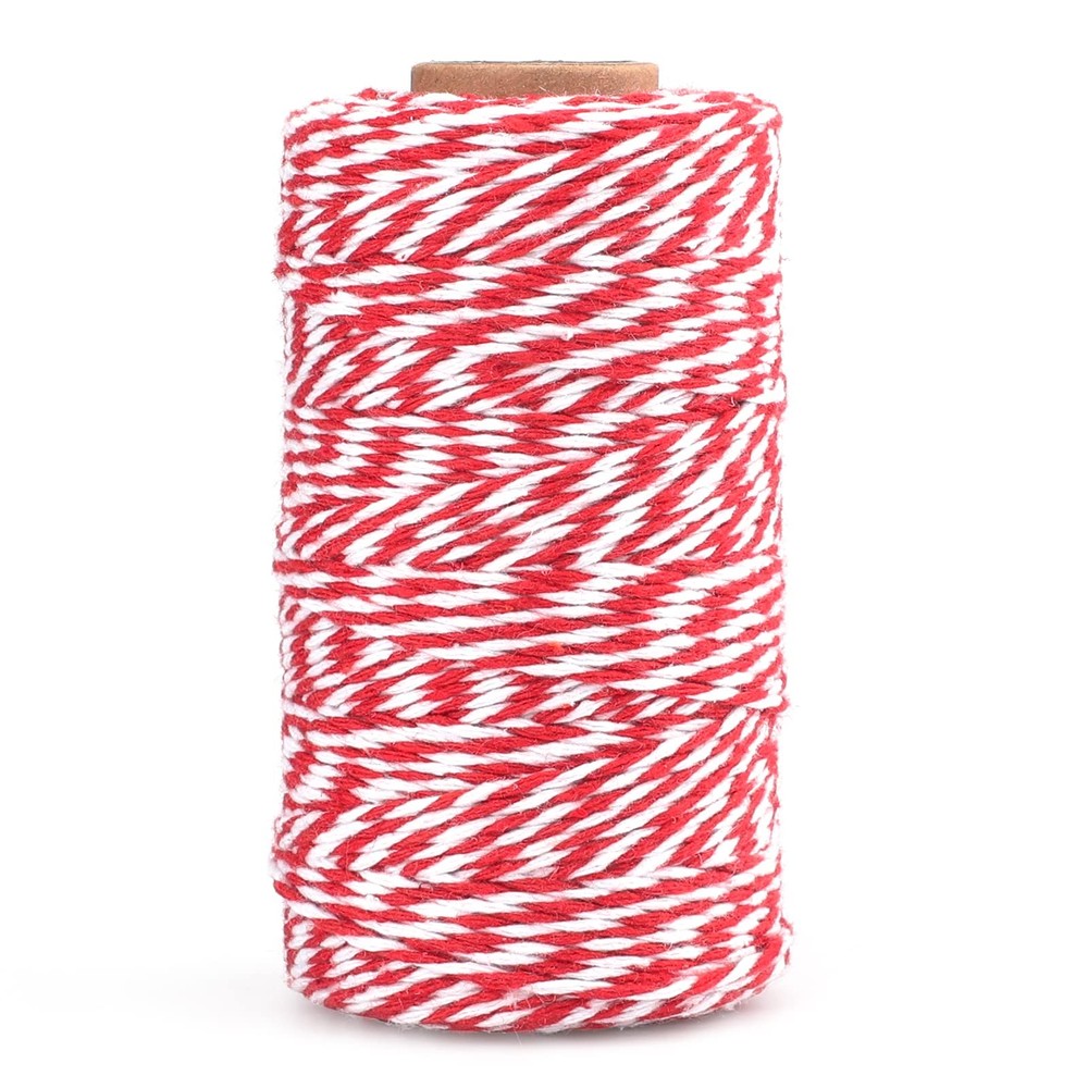 jijAcraft Red and White Twine, 2MM Cotton Bakers 2 mm x 100 m,