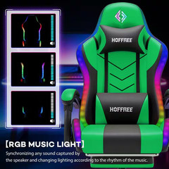 Faux Leather Gaming Chair with Speakers and Massage Ergonomic Music Rhythm LED L