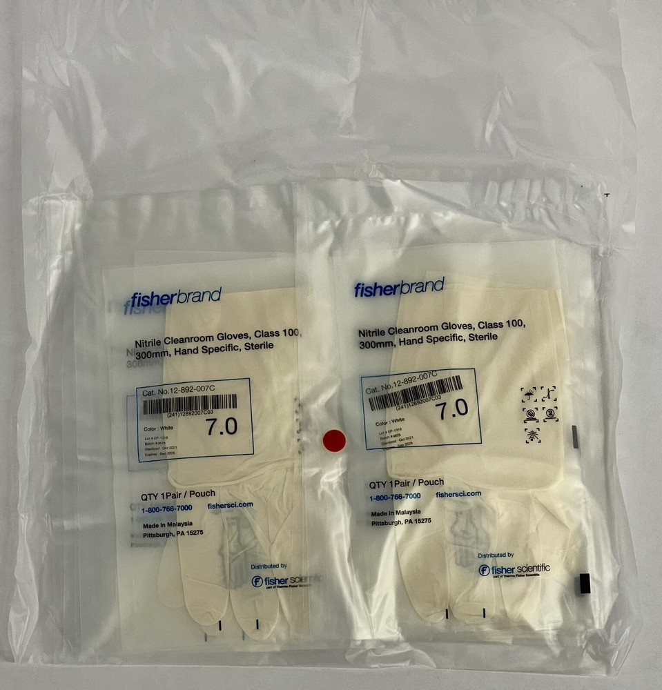 200 Pair Fisherbrand Nitrile Class 100 Cleanroom Disposable Gloves Size 7.0 (sm)