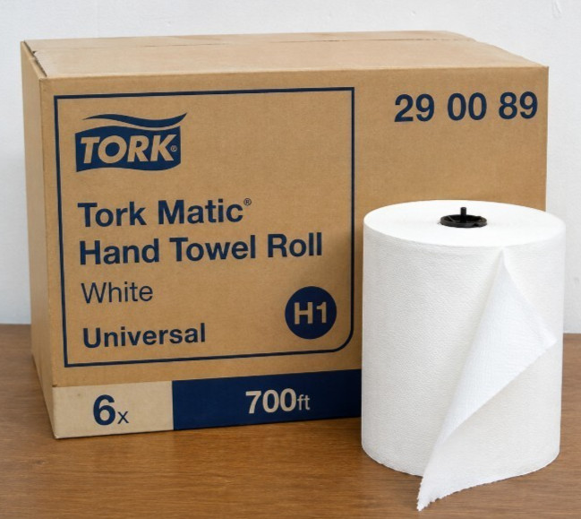 Tork 290089 Universal Matic Hand Towel Roll H1 White 1-Ply 700 FT 6 Rolls