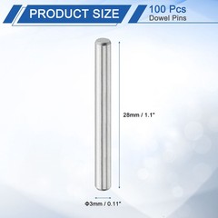 100Pcs 3mm x 28mm Dowel Pins 304 Stainless Steel Shelf Support Peg Pin Silver