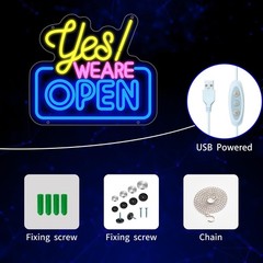 Open Neon Sign for Wall Decor, Yes We Are Open Led Signs, Dimmable USB Powere…