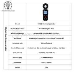 S8608 LCD Light Meter Digital Illuminance Meter Luxmeter Photometer 200000Lux