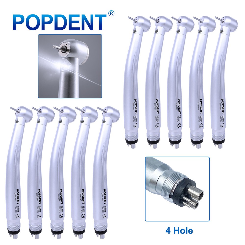 10Pcs POPDENT Dental LED E-generator High Speed Handpiece Push Button 4 Hole