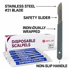 PACK OF 10 STERILIZED DISPOSABLE SCALPELS #21-SINGLE USE – DISSECTING, SURGICAL