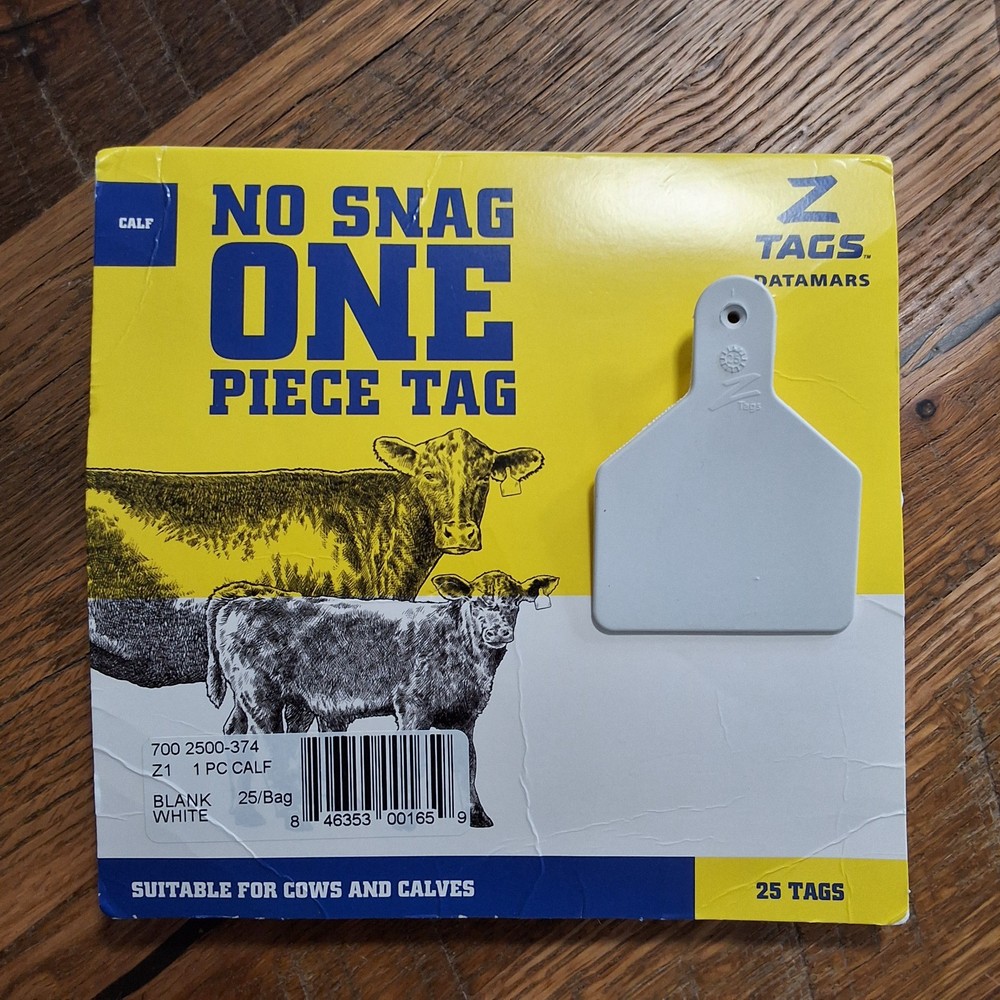 Datamars Z Tags Z1 No Snag One Piece Tag 25/PK Calf Size Blank White Ear Tags