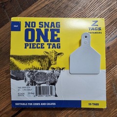 Datamars Z Tags Z1 No Snag One Piece Tag 25/PK Calf Size Blank White Ear Tags